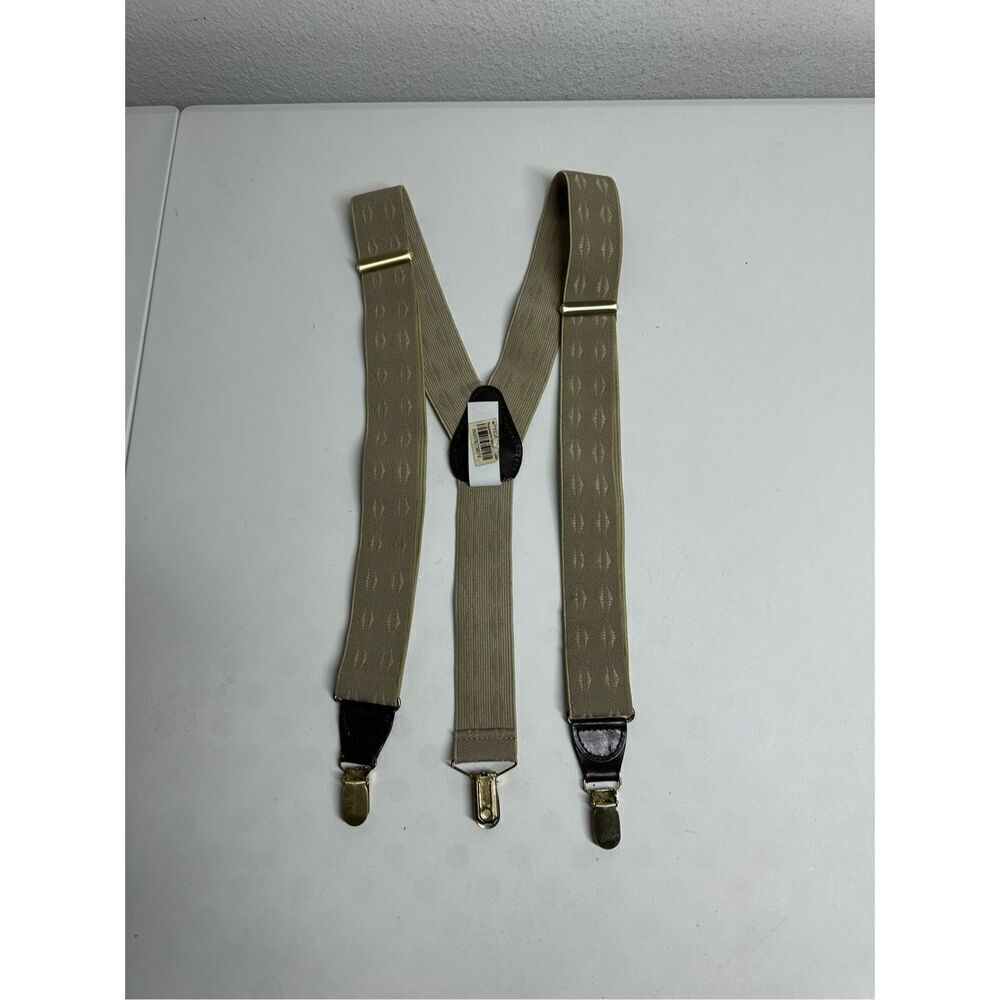 Rare Macy’s Men’s Suspenders Tan Fabric and Faux Leather